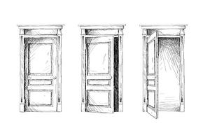 Open, ajar and closed doors, black, an Object Illustration by Flashvector