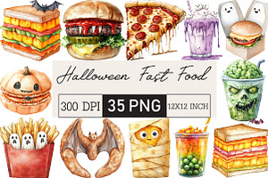Halloween Fast Food Clipart, an Illustration by Black Bird Studio