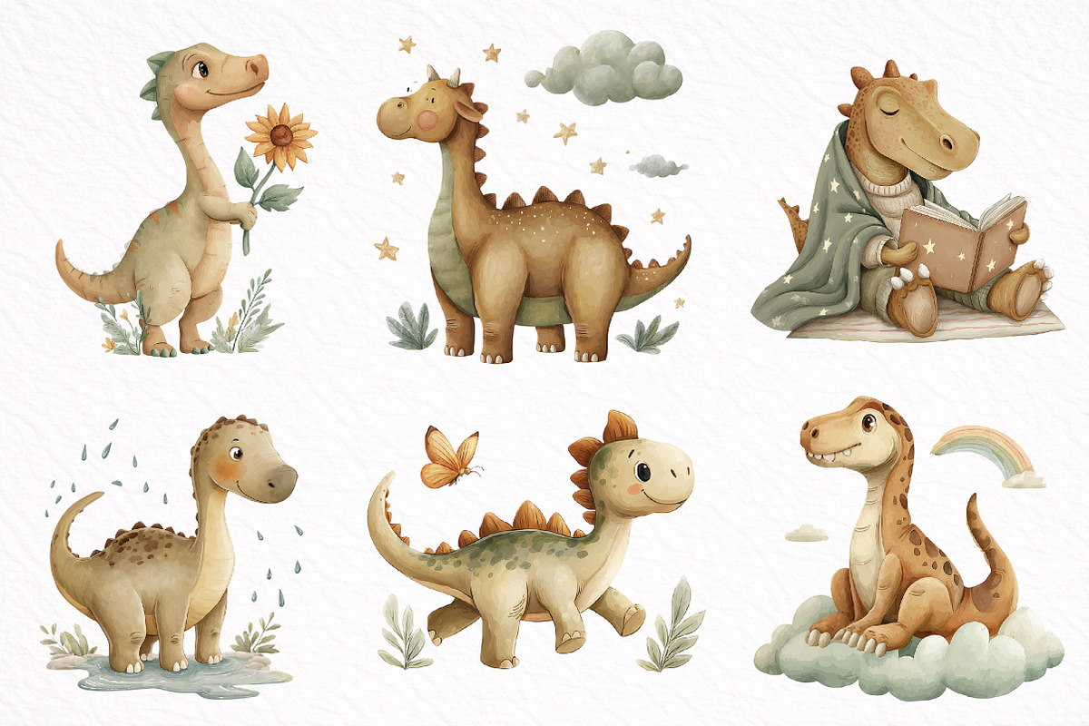 Watercolor Baby Dinosaur Clipart, an Illustration by DreamArtGraphic (Photo 6 of 8)