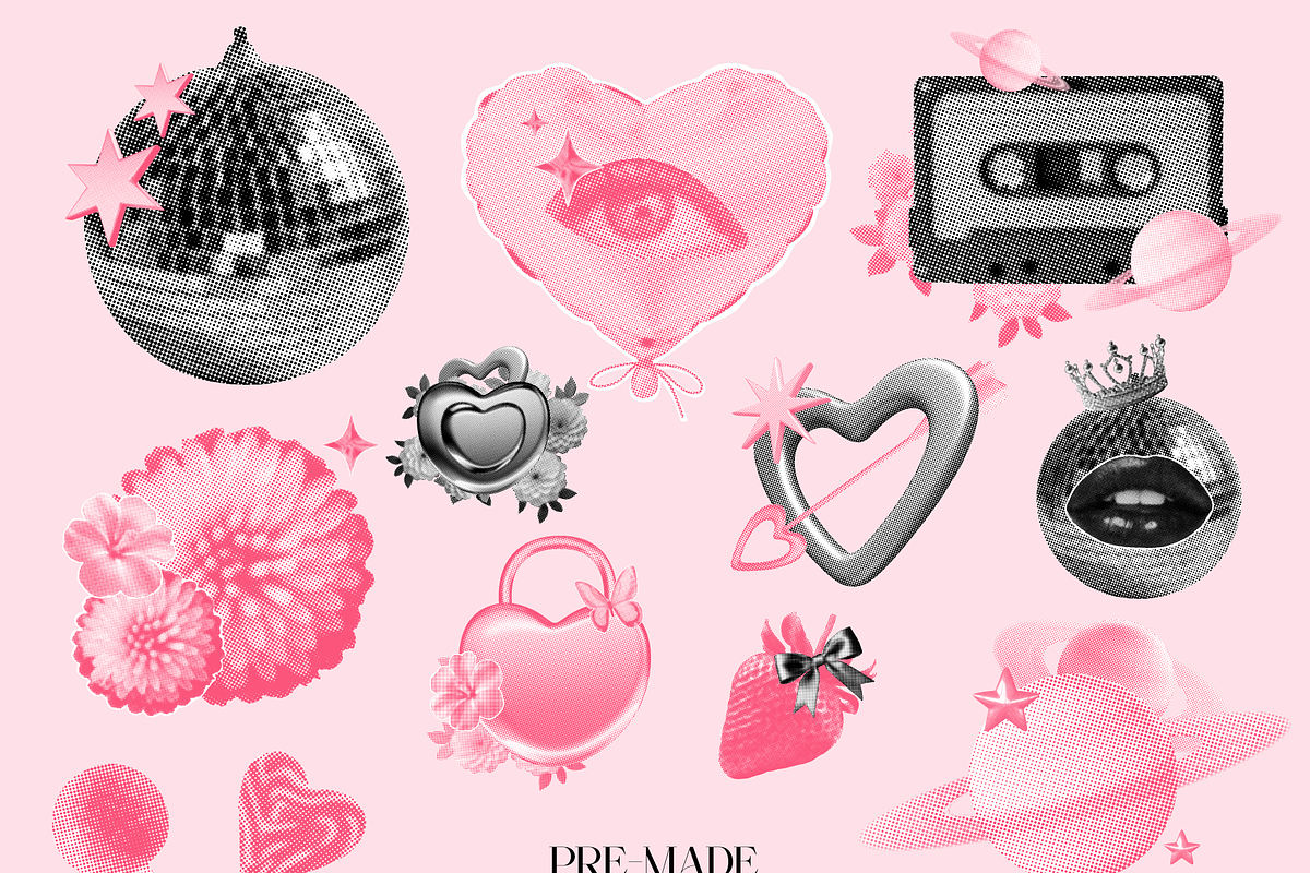 Pink Halftone Collage Elements, an Object Graphic by Animoon (Photo 7 of 19)