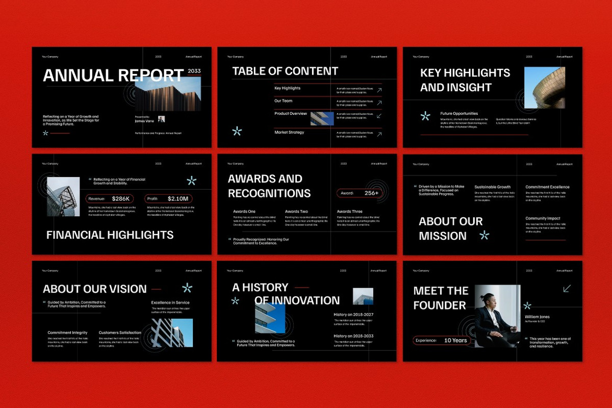 Black Red Annual Report PPT, a Presentation Template by graphicook (Photo 2 of 5)
