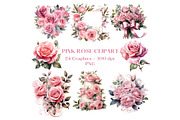 Watercolor Pink Rose Clipart, a Decorative Illustration by HoneyBunnyDigital (Thumbnail 1 of 7)