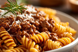 Delicious fusilli pasta with rich, a Food & Drink Photo by MistyDay
