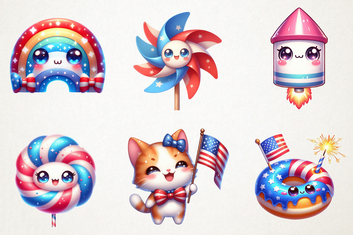 Cute kawaii 4th of July Sublimation, a Seasonal Illustration by RobertsArt (Photo 5 of 7)