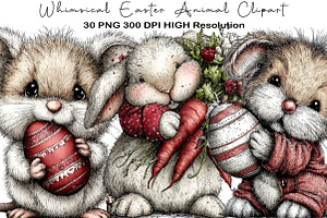 Whimsical Easter Animal Clipart, an Illustration by Black Bird Studio
