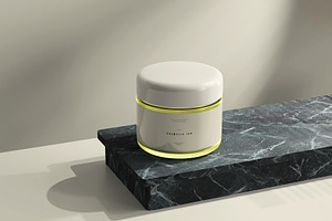 Glass Cosmetic Jar And Box Mockup