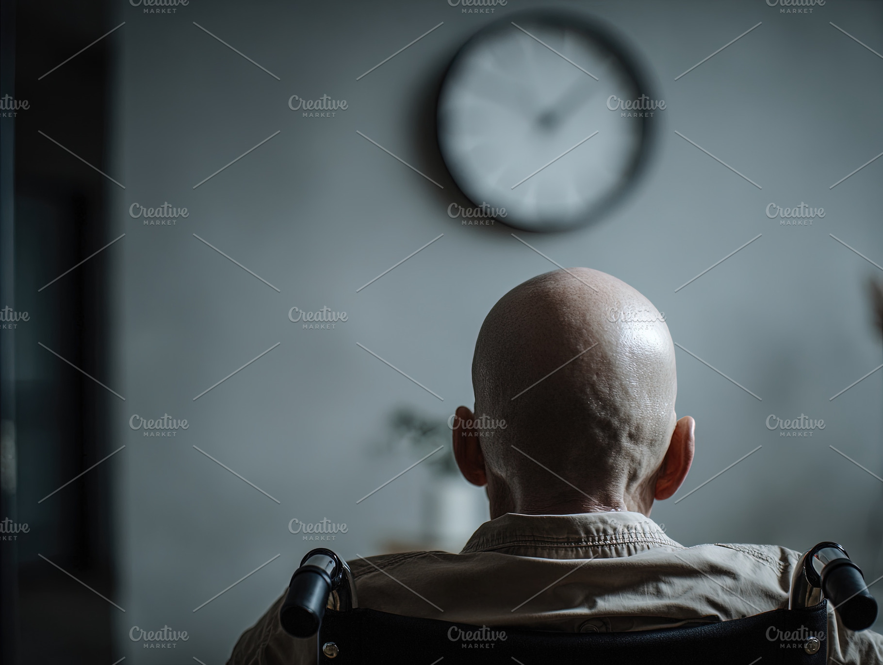 Back view of a bald elderly person in a wheelchair facing a blur, an Animal Photo by Ales Munt