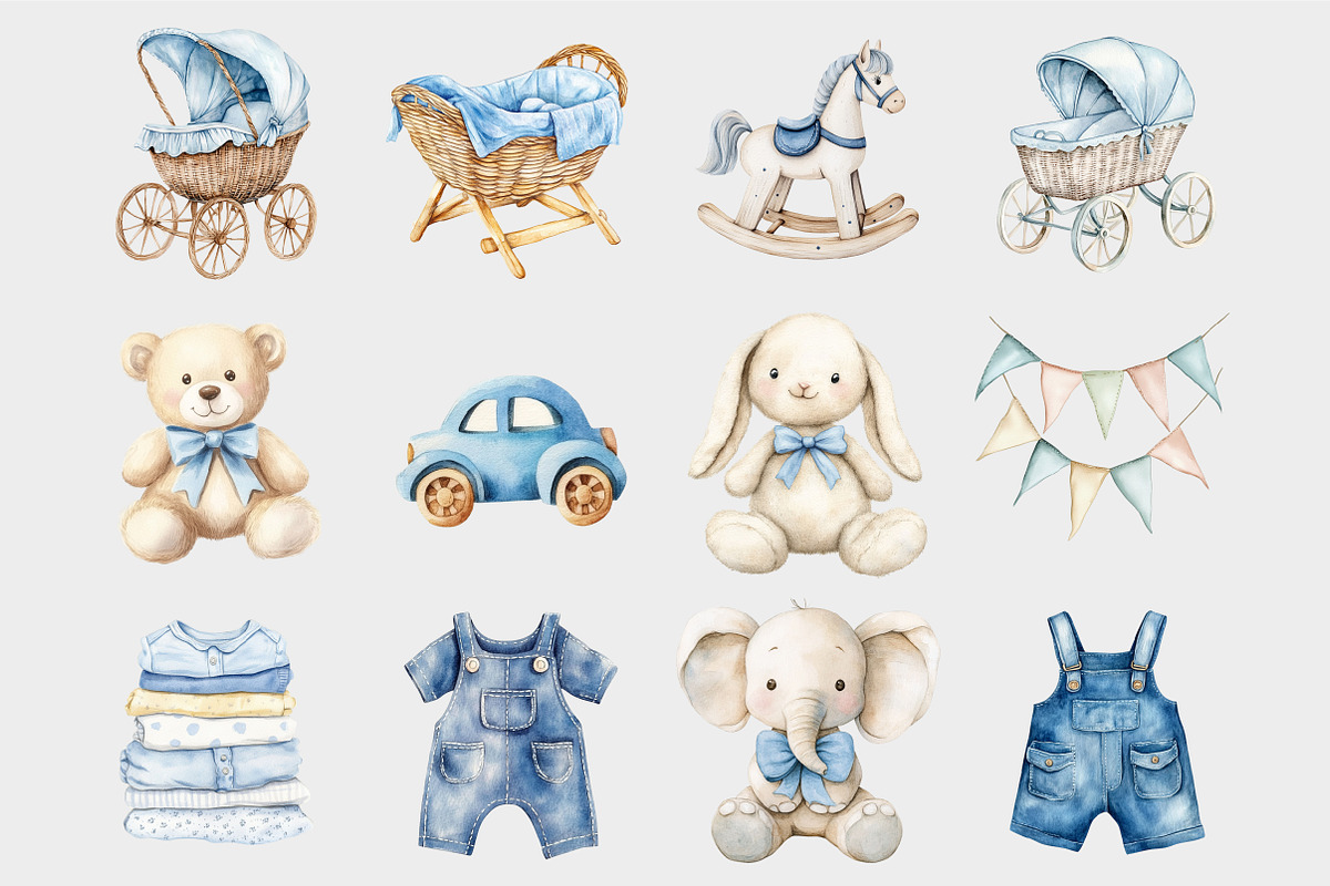Watercolor Baby Boy Clipart, a Seasonal Illustration by Design Market (Photo 4 of 5)