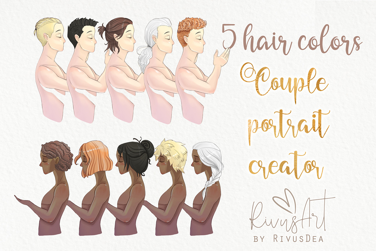Couple portrait creator bundle, an Illustration by RivusArt (Photo 5 of 8)