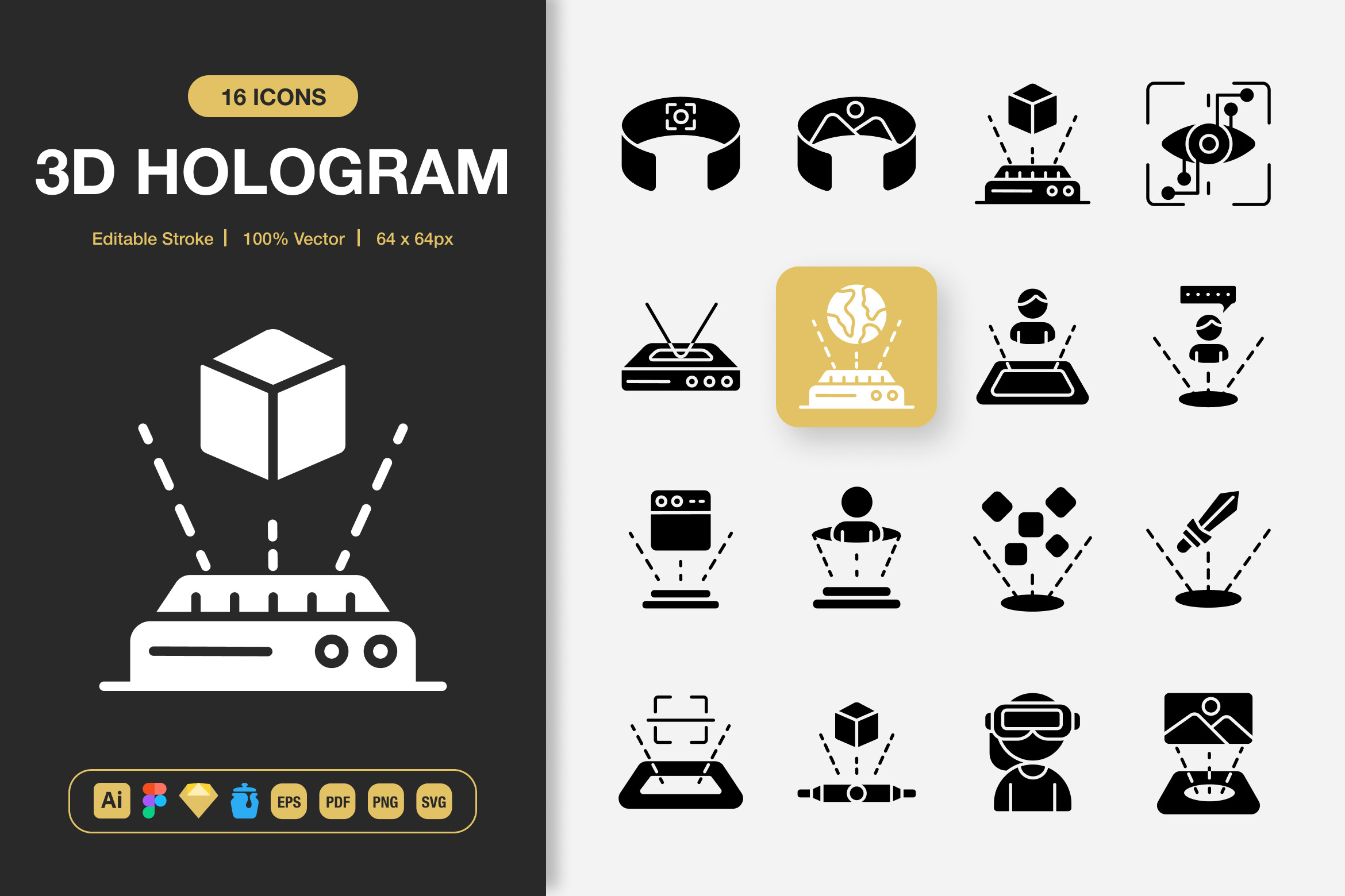 3d Hologram Solid Icons, a Solid Icon by Spacepixel Creative