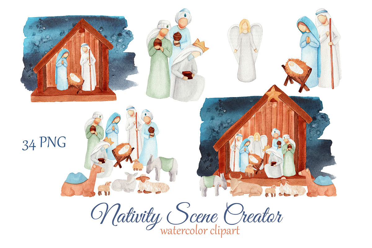 Watercolor Nativity Christmas, an Illustration by s.yanyeva (Photo 1 of 5)