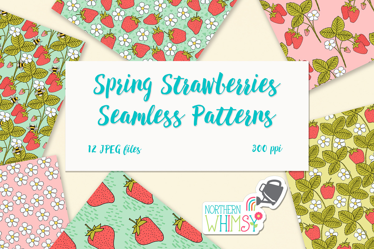 Spring Strawberries in Pastels, a Pattern Graphic by Northern Whimsy Design (Photo 1 of 4)