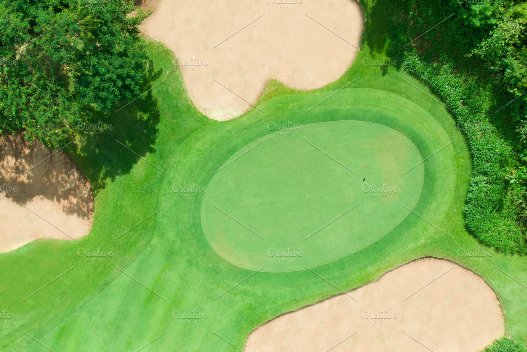 Aerial view of golf course containing above, aerial, and aerial view, a Sports & Recreation Photo by charnsitr