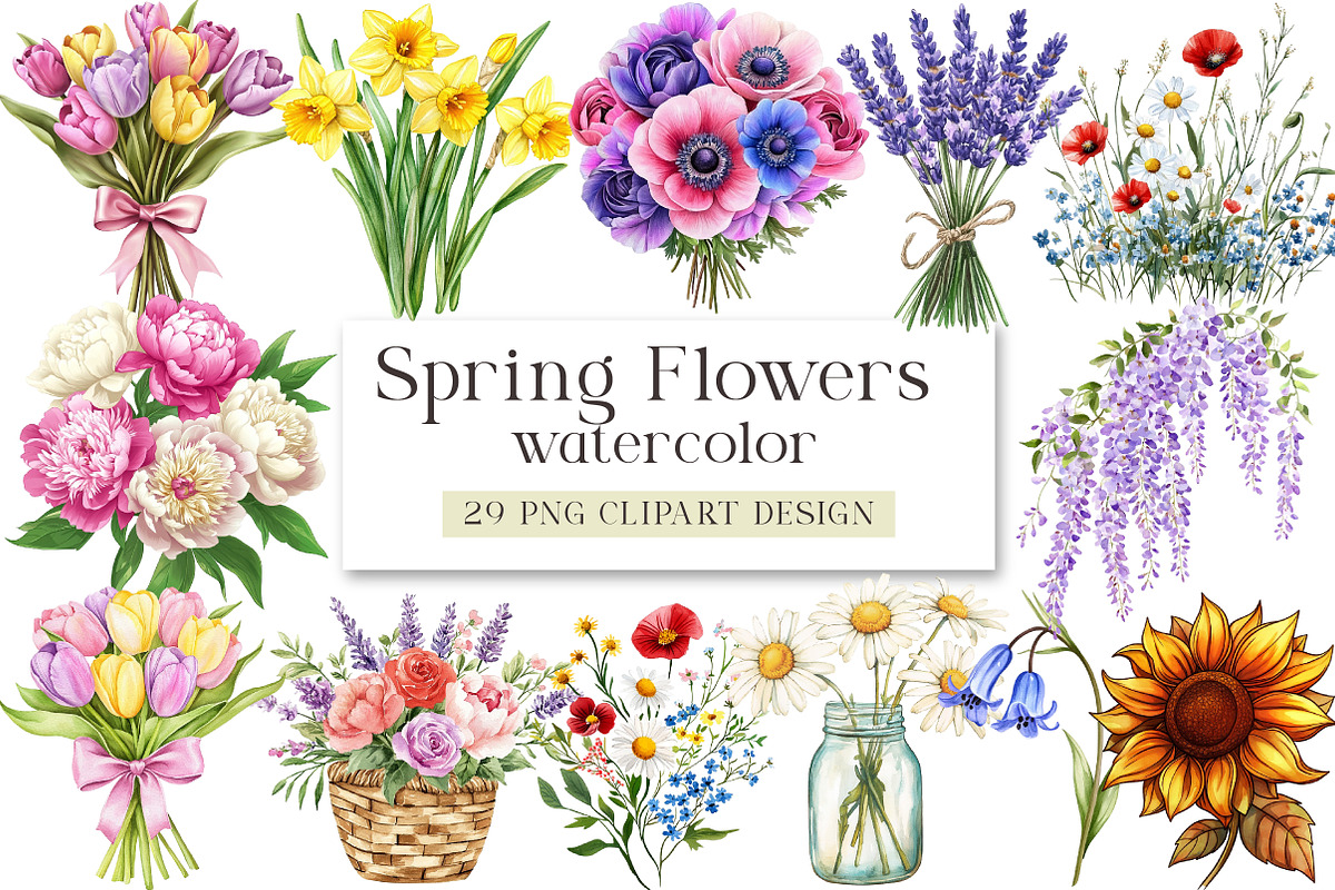 Watercolor Spring Flowers Clipart, a Seasonal Illustration by DreamArtGraphic (Photo 1 of 4)