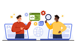 Coworking Online Teamwork Platform, a Person Illustration by Flashvector