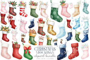 Christmas Stockings Clipart Set PNG, an Illustration by SinaCreation