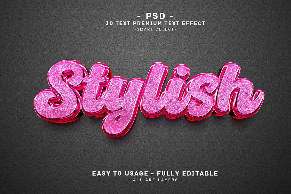 Stylish 3D Text Effect  Pink Glitter, a Layer Style Add-On by Md Jahidul99