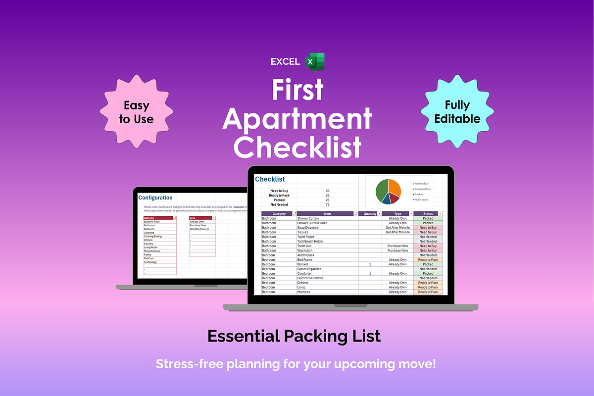 First Apartment Checklist - Excel