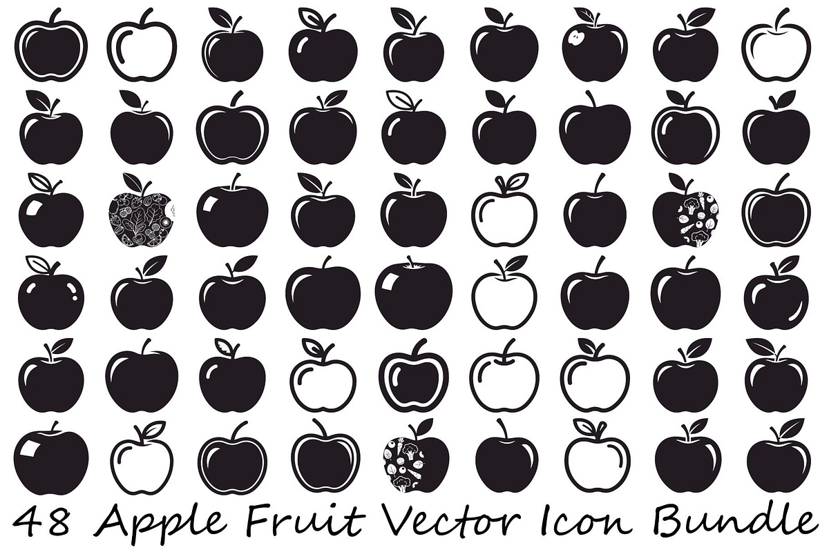 Apple Fruit Vector Icon Bundle, an Illustration by musafir_fashion (Photo 1 of 49)