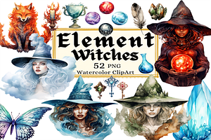 Elemental Witches Collection Clipart, a Person Illustration by Watercolor Digital