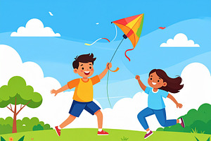 Flat illustration of diverse children playing outdoors, a Person Illustration by DanFLCreativo