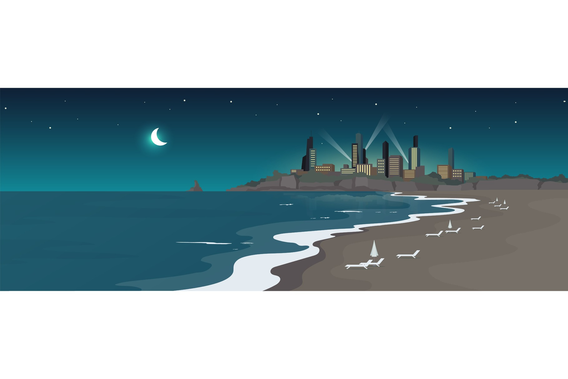 Sandy urban beach at night, a Person Illustration by IMG visuals characters
