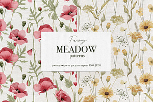 Meadow flowers watercolor patterns