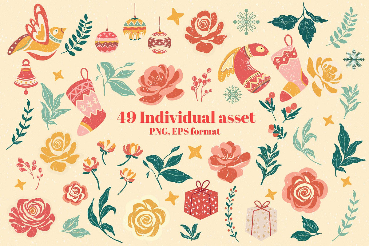 Retro Christmas Joy Assets, a Decorative Illustration by Papatongartist (Photo 5 of 9)