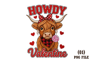 Howdy Valentine Highland Cow Cute, an Illustration by DreamArtGraphic