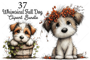 Whimsical Fall Dog Clipart Bundle, a Seasonal Illustration by Canvas Craft