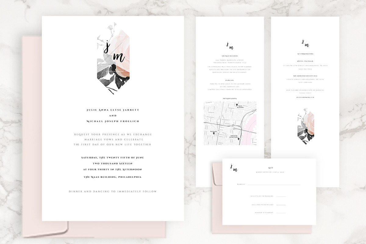 Modern Floral Wedding Invitation Kit, an Invitation Template by Aloha Philly (Photo 4 of 7)
