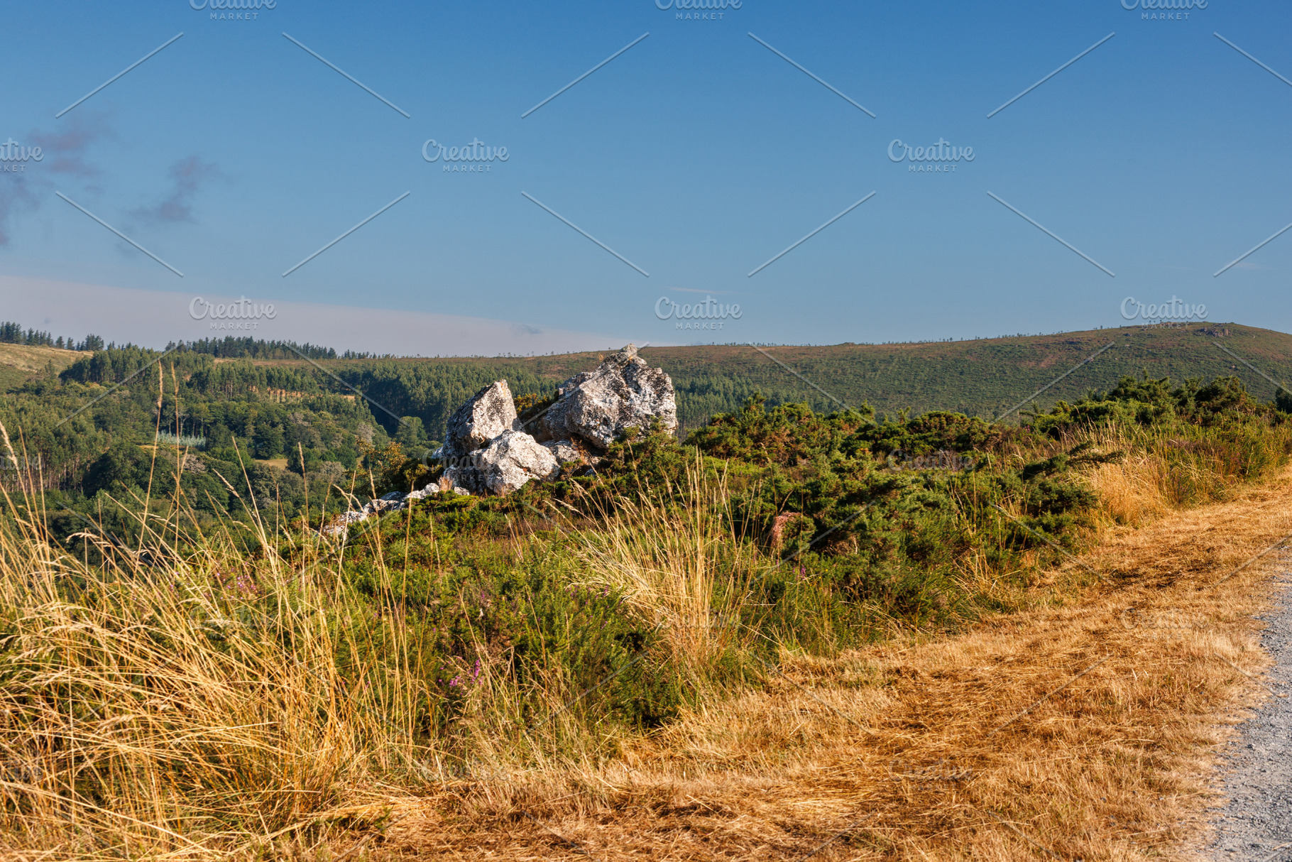 Rocky Outcrop and Green Hills on Camino Primitivo, Galicia, Spai, a Photo by Bepslabor