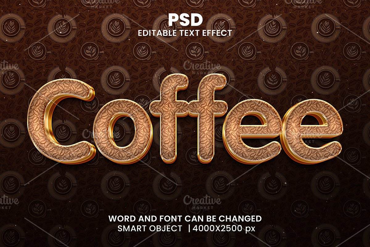 Coffee Text Effect PSD Template Gold, a Layer Style Add-On by bdrobin (Photo 1 of 2)