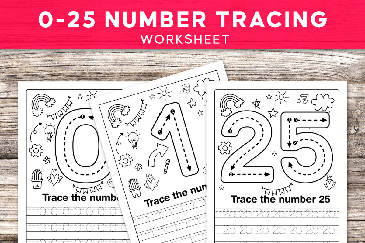 25 Number Tracing Worksheet For Kids, a Stationery Template by Graphicsnext (Photo 1 of 4)