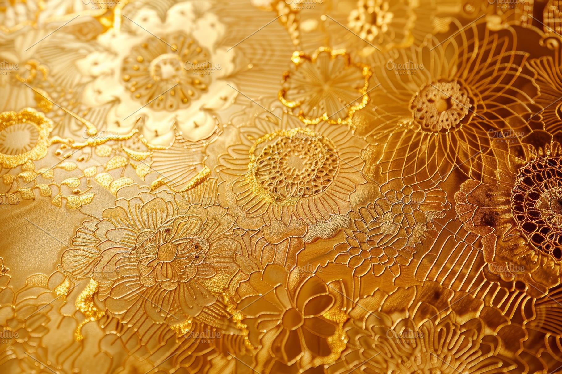 Detailed view of a gold floral patte, a Photo by Iftikhar Alam