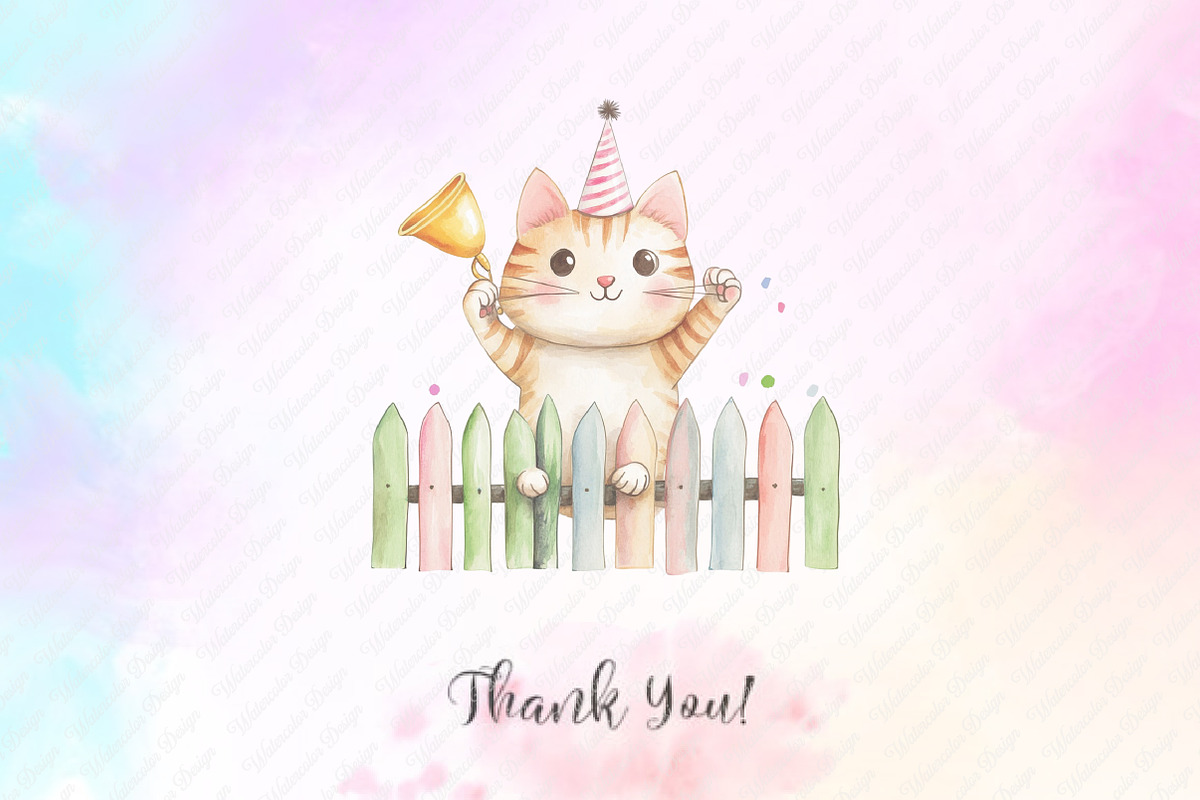 Watercolor Funny Cats on Fence PNG, an Illustration by Watercolor design (Photo 11 of 12)