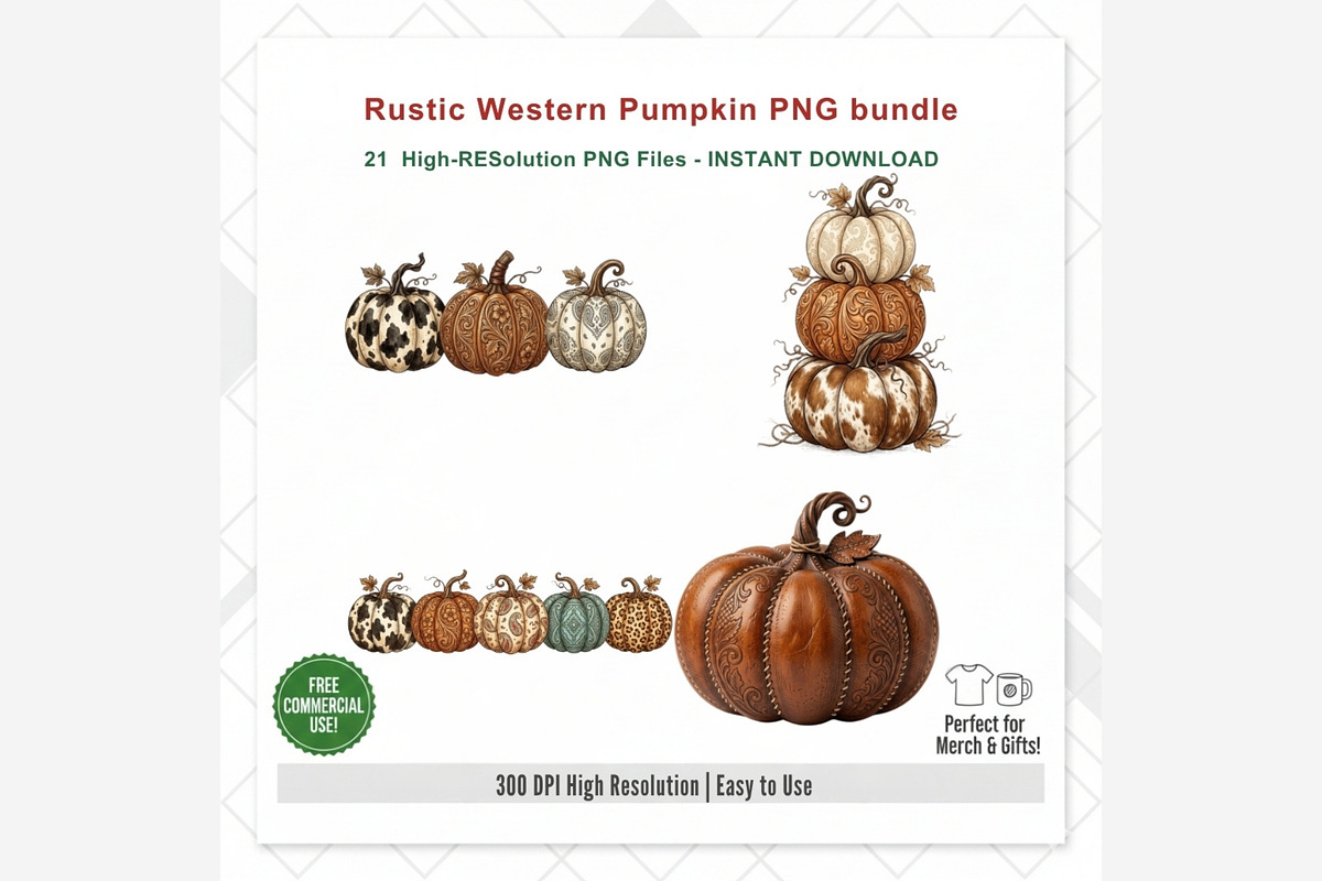 Rustic Western Pumpkin Clipart, a Seasonal Illustration by Tanya Kart (Photo 10 of 10)