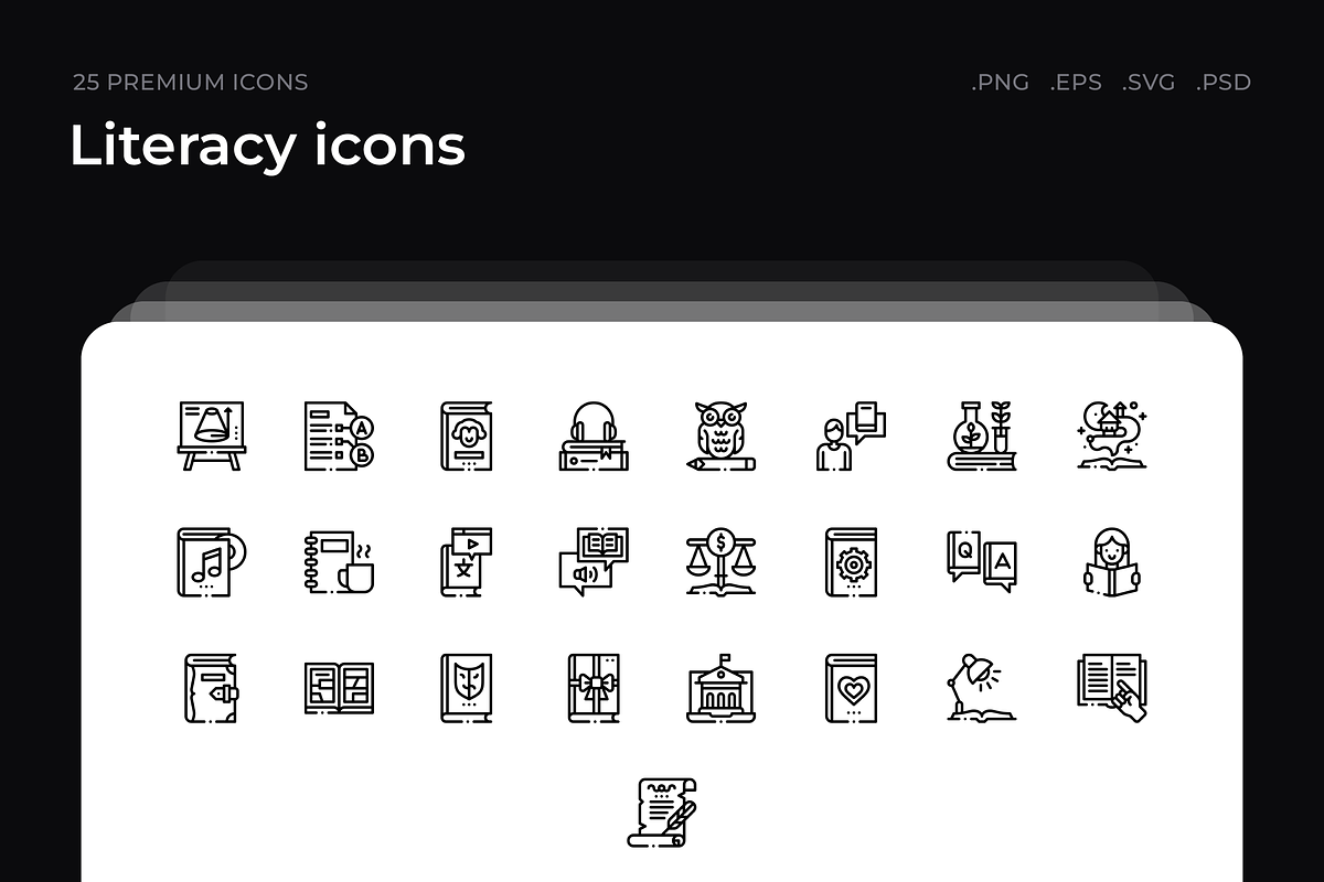 Literacy icons, an Outline Icon by Wencory (Photo 1 of 2)
