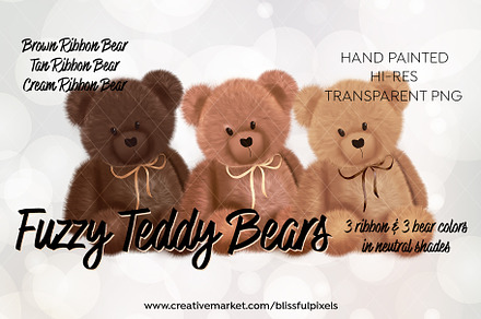 Fuzzy Teddy Bear Clipart Trio