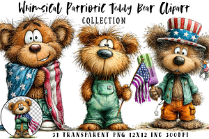 Whimsical Patriotic Teddy Bear Clipa, an Illustration by OK Design