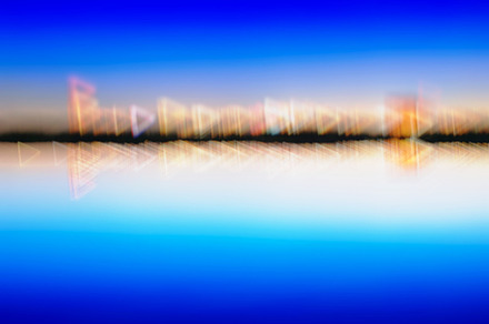 Abstract city lights on river line background
