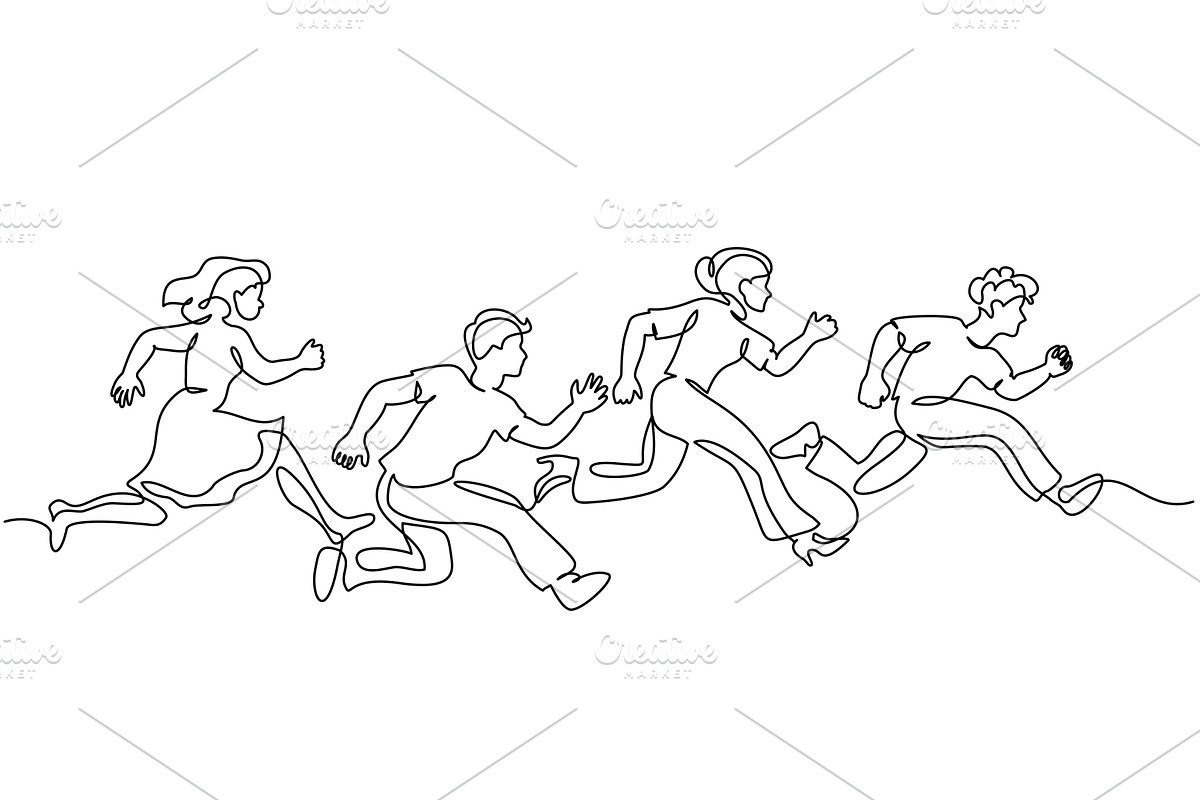 Group of people running fast to, a Person Illustration by Valenty