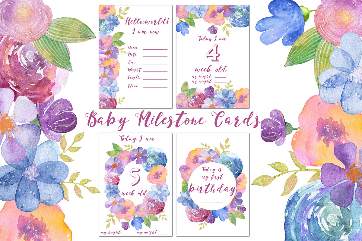 Baby Milestone Cards, flowers, a Card Template by fiolika (Photo 1 of 6)
