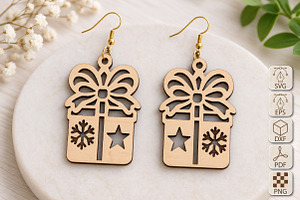 Christmas Gift Box Earrings SVG