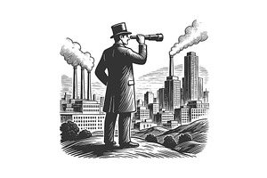 Industrialist observing city skyline, an Illustration by AlexArt