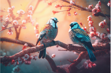 Birds tree branch wildlife. Generate, a Nature Photo by Ylivdesign