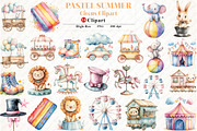 Pastel Summer Circus Clipart, an Illustration by Watercolor design (Thumbnail 1 of 12)
