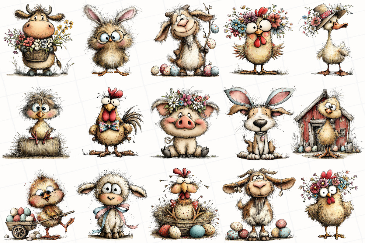 Whimsical Easter Farm Clipart, an Illustration by OK Design (Photo 3 of 6)