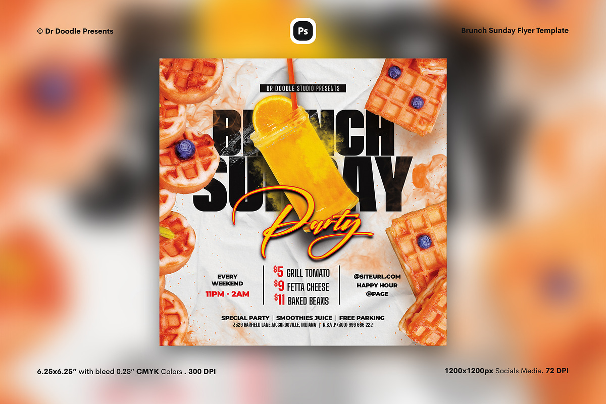 Brunch Sunday Flyer & Social Media, a Flyer Template by iDoodle Studio