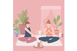 couple doing yoga at home, an Object Illustration by studiogstock